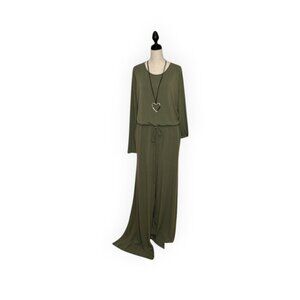 Zenana Premium Long Sleeve Jumpsuit w/pockets & tie back in Olive